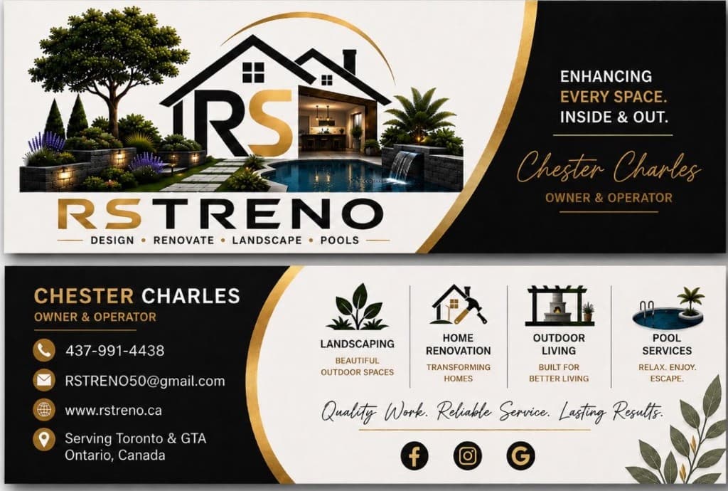RSTRENO brand — renovation, landscaping, and pool services